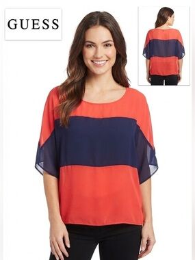 Guess Sheer Round Neck Blouse Medium